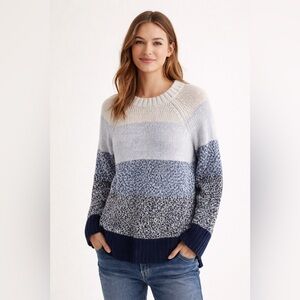 Aerie Womens M Knit Sweater Blue Gray Ombre Color Block Long Sleeve Ribbed Hem